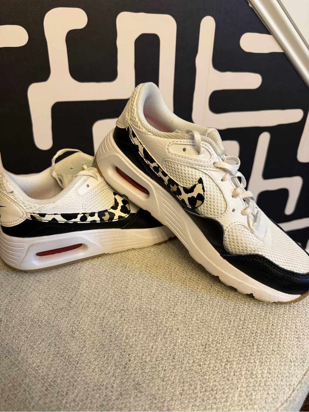 Nike White & Black Leopard-Print Air Cushion Sneaker